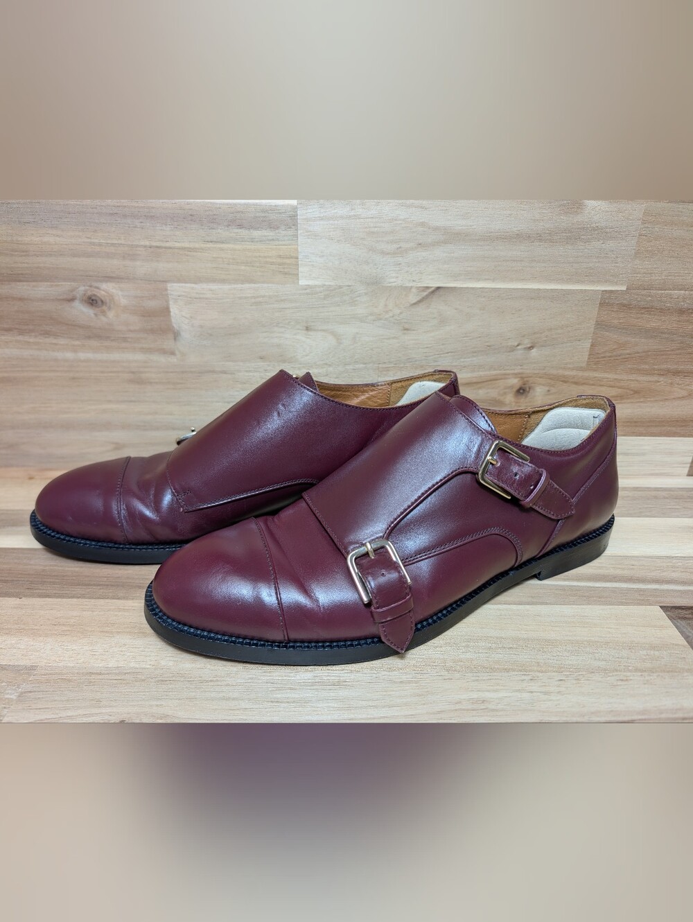 Lafayette 148 Burgundy Leather Double Monk Strap Loafers EU 37 Made in Italy